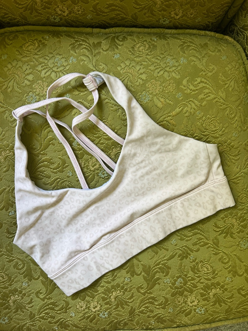 ZYIA Pale Pink Leopard-Print Metallic Strappy Sports Bra